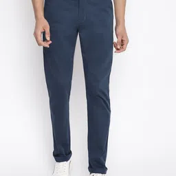 Cantabil Men Blue Solid Cotton Regular Fit Trousers-image-2