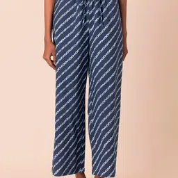 Earthen BY INDYA Women Blue Striped Relaxed Trousers-image-7