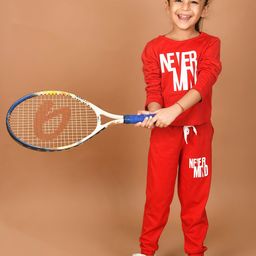 LilPicks Girls Red & White Printed Pure Cotton T-shirt with Trousers-image-21