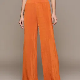 MANGO Women Orange Solid Wide Leg Trousers-image-93