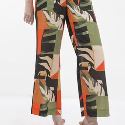 RAREISM Women Tailored Loose Fit Abstract Printed High-Rise Linen Trouser-0