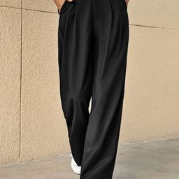 HIGH BUY Women Relaxed Loose Fit High-Rise Pleated Trousers-image-88