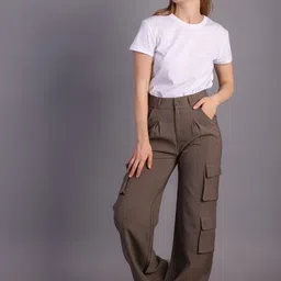 HIGH BUY Women Gen-zRelaxed Loose Fit High-Rise Cargos Trousers-image-43