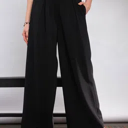 SASSAFRAS Women Black Flared High-Rise Pleated Parallel Trousers-picture-22