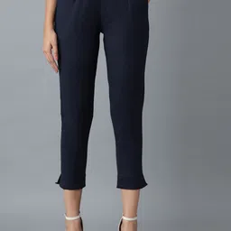 elleven Women Navy Blue Tapered Fit Pleated Cigarette Trousers-image-46