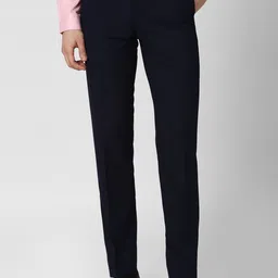 Peter England Elite Men Navy Blue Slim Fit Trousers-picture-28