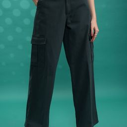 Tokyo Talkies Teal Green Women Flared Cargos Mid-Rise Cotton Trousers-image-68