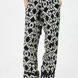 Koton Women Geometric Printed Flared Parallel Trousers-image-15