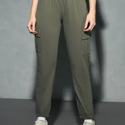 Technosport Women Relaxed Straight Fit Mid-Rise Wrinkle Free Cargos Trousers-53