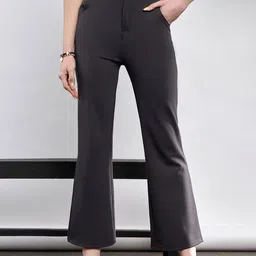 SASSAFRAS Women Grey Flared Bootcut Trousers-image-45