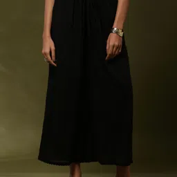 Abhishti Women Flared Cotton Parallel Trouser with lace hem-black-image-19
