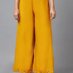 W Women Yellow Solid Regular Fit Trousers With Embroidered Detail-56
