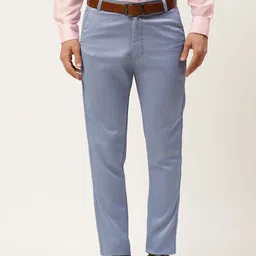 SOJANYA Men Blue Textured Smart Fit Formal Trousers-image-12
