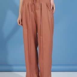 Kotty Women Relaxed Straight Fit High-Rise Easy Wash Pleated Trousers-image-79