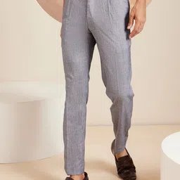 DENNISON Men Striped Smart Tapered Fit Easy Wash Pleated Formal Trousers-image-4