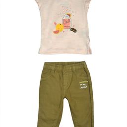 Gini and Jony Girls Khaki & Pink Printed T-shirt with Trouser-image-50