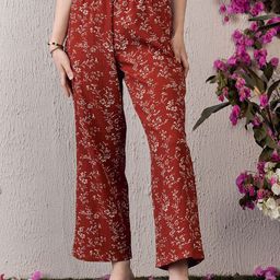 Berrylush Women Floral Printed High-Rise Trousers-image-70