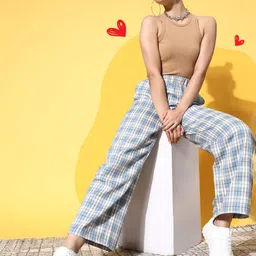 Berrylush Women Checked Relaxed High-Rise Trousers-image-23