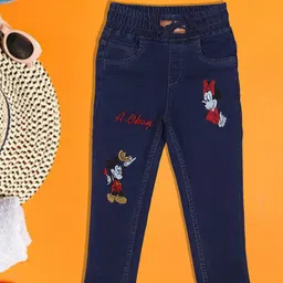 A-Okay Kids Minnie & Mickey Mouse Embroidered Slim Fit High Rise Easy Wash Denim Trousers-image-83