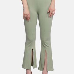BUY NEW TREND Women Olive Green Comfort Slim Fit Lycra High-Rise Bootcut Trousers-image-83