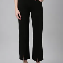 SHOWOFF Women Black Straight Fit High-Rise Lycra Parallel Trousers-image-35