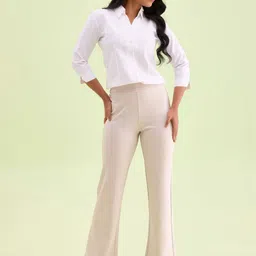 Go Colors Women Flared High-Rise Flat-Front Trousers-image-3
