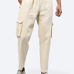 Mad Over Print Men Off White Relaxed Loose Fit Cotton Cargos-image-29