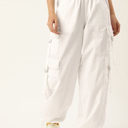 Bene Kleed Women Loose Parachute Fit Pure Cotton Cargo Trousers-image-46