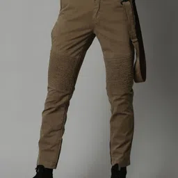 Breakbounce Men Olive Green Comfort Slim Fit Cotton Cargos Trousers With Suspenders-image-96