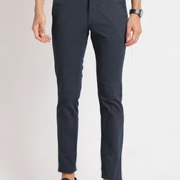 Turtle Men Textured Smart Skinny Fit Cotton Chinos Trousers-image-98