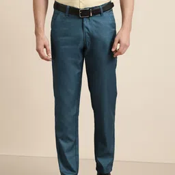 SOJANYA Men Teal Blue Solid Smart Regular Fit Formal Trousers-image-94