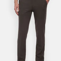 V Dot Men Brown Textured Skinny Fit Formal Trousers-picture-10