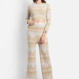 CREATIVE LINE Self Design Round Neck Knitted Sweater With Trouser-image-76
