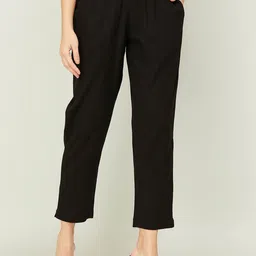 Melange by Lifestyle Women Black Solid Cotton Cropped Trousers-picture-10