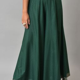 W Women Green Polka Dots Printed Wide Leg Palazzos-image-8