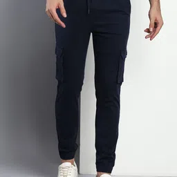 Dennis Lingo Men Navy Blue Tapered Fit Cotton Cargo Joggers-image-59