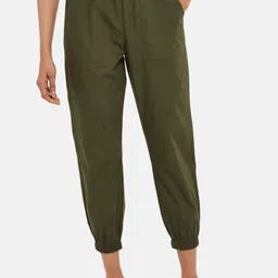 People Women Olive Green Joggers Trousers-image-61
