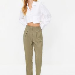 Trendyol Women Mid-Rise Pleated Pure Cotton Trousers-picture-46