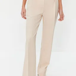 Trendyol Women Mid-Rise Pleated Parallel Trousers-image-73