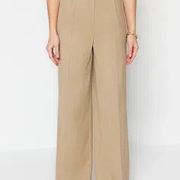 Trendyol Women Mid-Rise Pleated Parallel Trousers-image-66