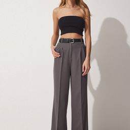 Happiness istanbul Women Plain Regular Fit Cotton Pleated Formal Trousers-picture-40