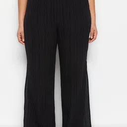 Trendyol Women Striped Mid-Rise Parallel Trousers-image-7