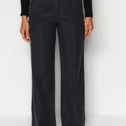 Trendyol Women Self Design Mid Rise Plain Parallel Trousers-image-37