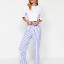 Trendyol Women Striped Mid-Rise Cotton Regular Trouser-image-102