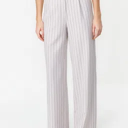 Trendyol Women Striped Pleated Parallel Trousers-image-50