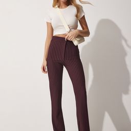 Happiness istanbul Women Striped Slim Fit Plain Regular Trousers-image-21