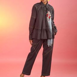 FIRKI Embellished Long Sleeves Pure Cotton Top With Trousers-picture-50