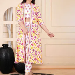 DSS FASHION Women Floral Printed Regular Pure Cotton Top with Trousers-picture-16