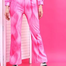 Tokyo Talkies Women Pink Printed Flared Trousers-image-17