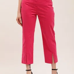 ELLE Women Fucshia Pink Pure Cotton Trousers-image-86